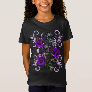 Triple Black Day of the dead Döskallar Lila Ro T Shirt