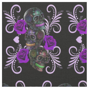 Triple Black Day of the dead Döskallar Lila Ro Tyg