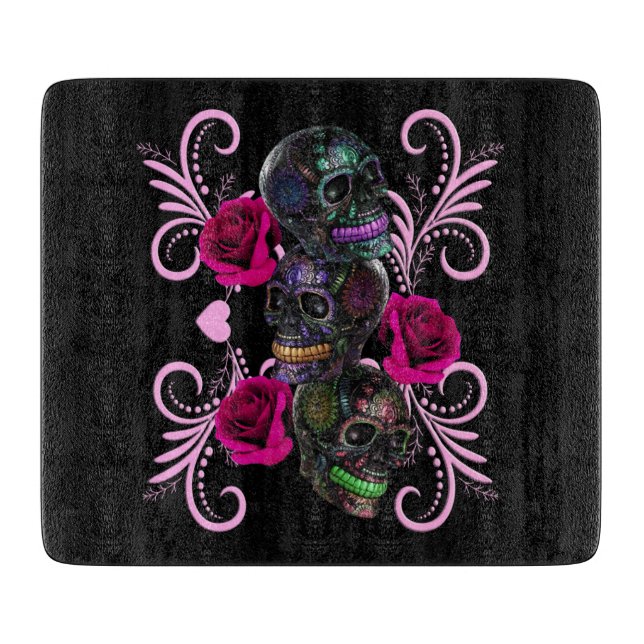 Triple Black Day of the dead Döskallar Rosa ros (Framsidan)