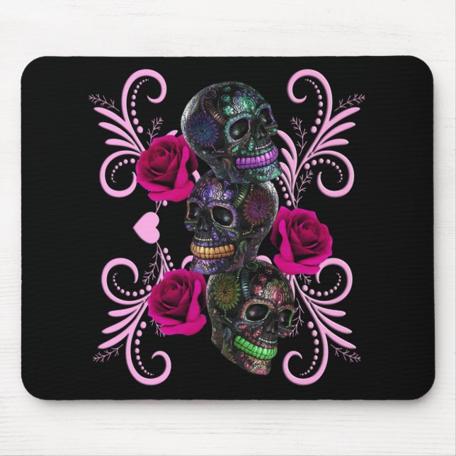 Triple Black Day of the dead Döskallar Rosa ros Musmatta (Framsidan)