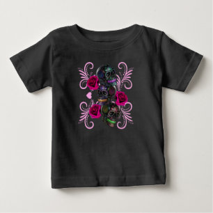 Triple Black Day of the dead Döskallar Rosa ros T Shirt