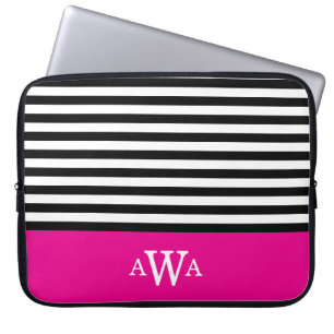 Triple Brev Monogram Fuchsia Black White Rand Laptop Fodral