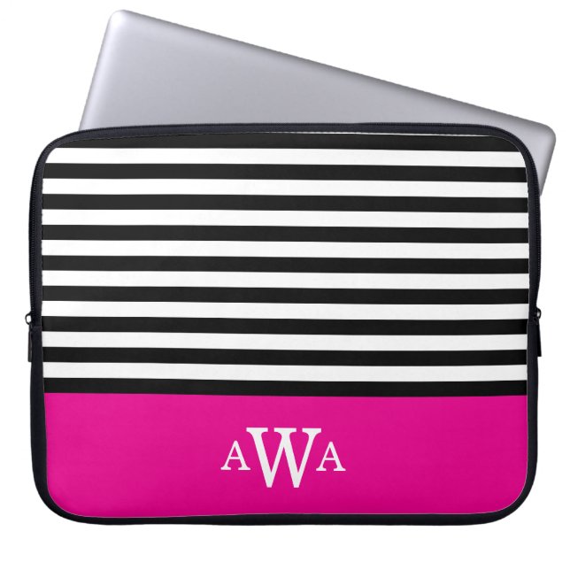 Triple Brev Monogram Fuchsia Black White Rand Laptop Fodral (Framsidan)