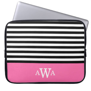 Triple Brev Monogram Rosa Black White Rand Laptop Sleeve