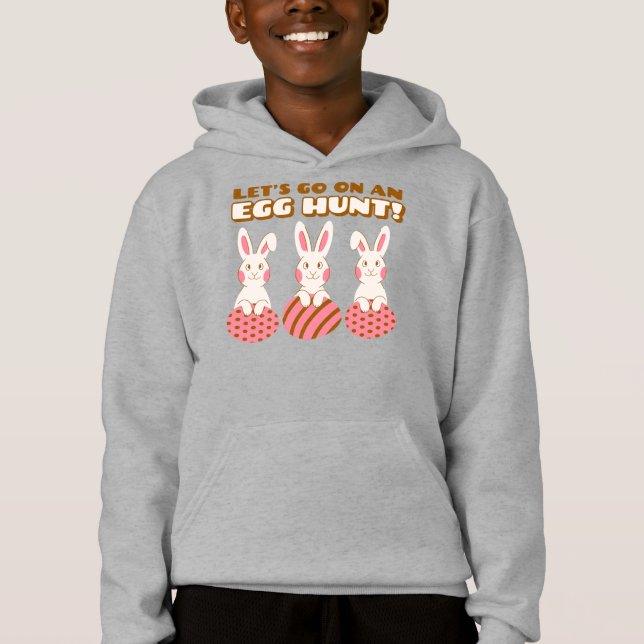 Triple Bunny Egg Hunt Kids Hoodie T Shirt (Framsida)