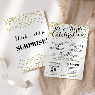 Triple Celebration Confetti Faux Gold Invitation Inbjudningar
