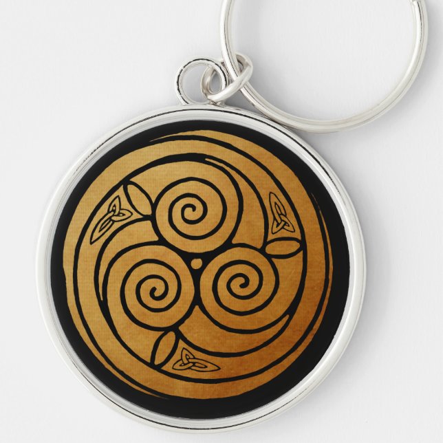 Triple Celtic Knot Swirl Mandala Rund Silverfärgad Nyckelring (Framsidan)
