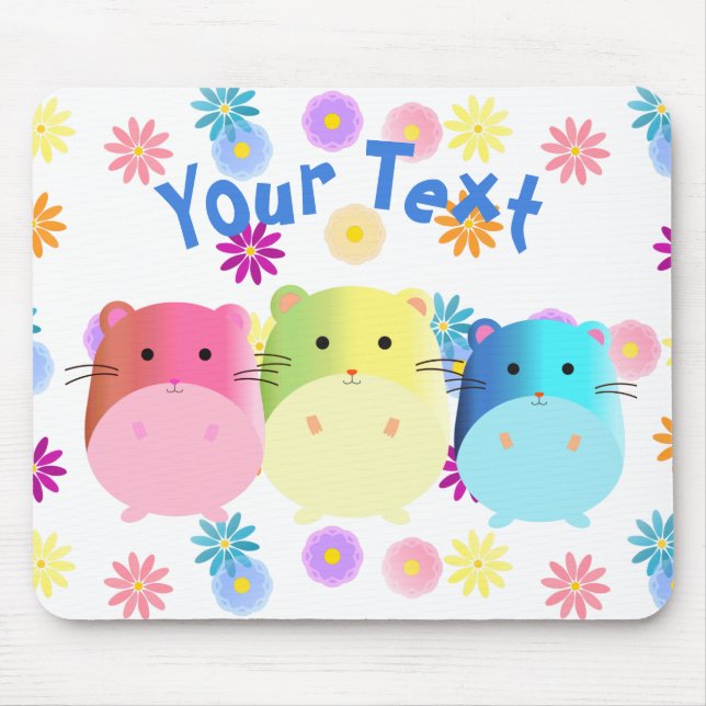 Triple Cute Kawaii Hamsters Anpassningsbar Musmatta (Framsidan)