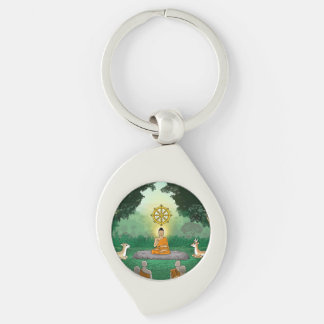 Triple Gems: Buddha, Dharma, Sangha Keychain Swirl Silverfärgad Nyckelring