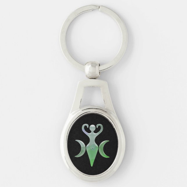 Triple Goddess Ovalt Silverfärgad Nyckelring (Framsidan)