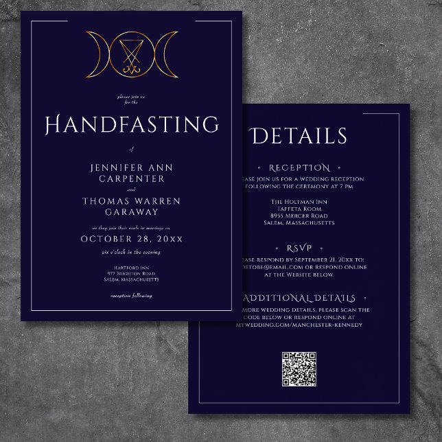 Triple Goddess Wiccan Måne Blue Handfast Two Side Inbjudningar (Triple Goddess Wiccan Moon Blue Handfast Two Sided Invitation)