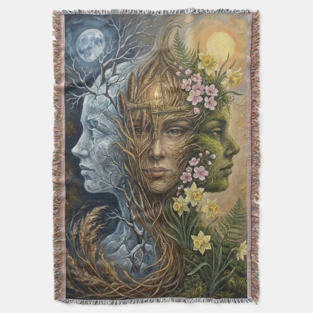 Triple Goddess Winter to Spring Imbolc Fantasy Art Filt (Framsidan Vertikal)