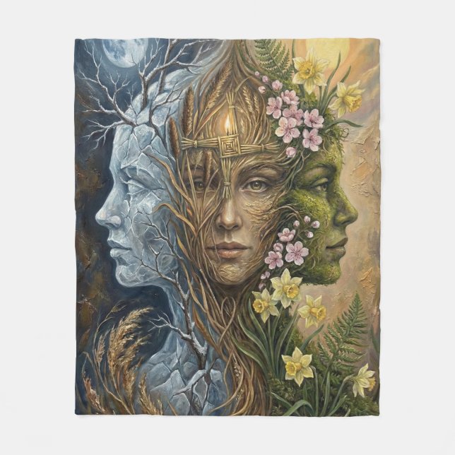 Triple Goddess Winter to Spring Imbolc Fantasy Art Fleecefilt (Framsidan)