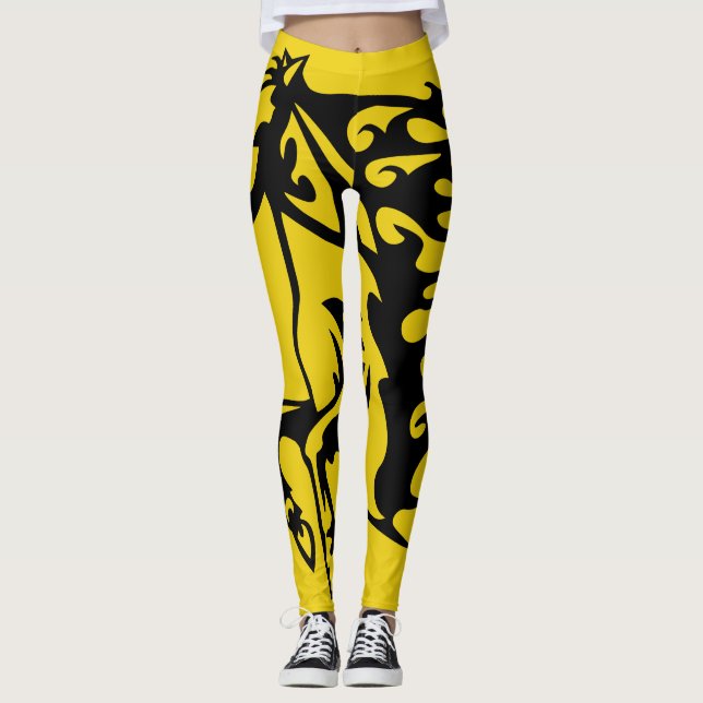 Triple Gult Pony Horse Bronco Stallion Lineart Leggings (Framsida)