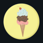 Triple Ice Cream med Rainbow Sprinkles på gult Magnet<br><div class="desc">Yummy yummy glass! Kolla in magneten med en illustration av en söt trippelskopplande glasskon med regnbågssprinkler och ett körsbär på toppen. Och kolla min butik för mer iskrämer, tacos, broccoli, citroner och roligt sak! Du kan alltid lägga till en egen text. Säg till om du vill ha någon anpassningsbar. Om...</div>