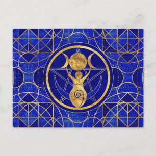 Triple Måne - Goddess - Lapis Lazuli och Guld Vykort