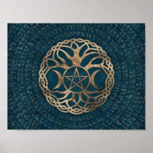 Triple Måne Goddess med pentagram Poster
