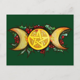 Triple Måne Holly Yule Art Helg Vykort
