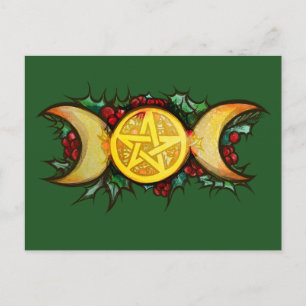 Triple Måne Holly Yule Art Vykort