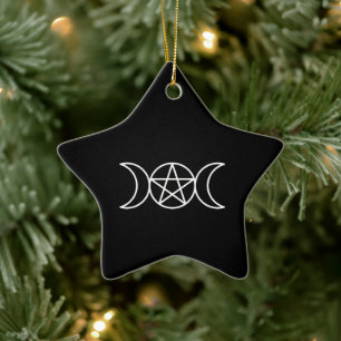 Triple Måne Pentacle Goddess Julgransprydnad Keramik