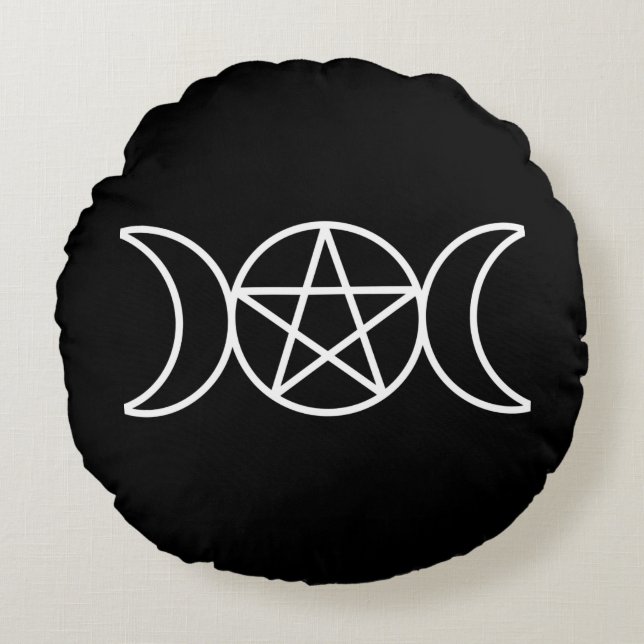 Triple Måne Pentacle Rund Kudde (Framsidan)
