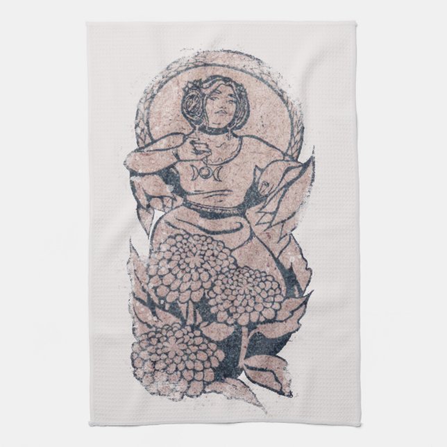 Triple Måne Symbol Goddes Mucha Feminist Art Kökshandduk (Vertikal)