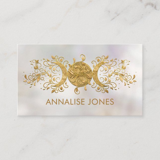 Triple Måne - Triple Goddes Golden Ornament Busi Visitkort (Framsida)