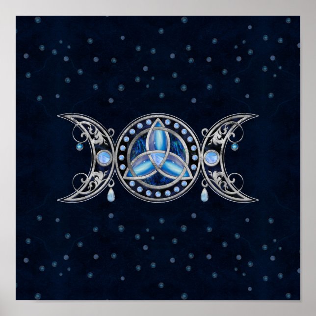 Triple Måne Triquetra Ornament med Moonstone Poster (Framsidan)