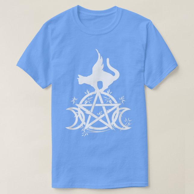 Triple Måne Witchcraft Pentacle Witch Cat Måne Gud T Shirt (Design framsida)