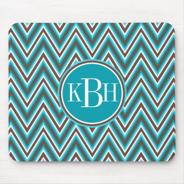 Triple Monogram Teal Blue Brown Chevron Musmatta (Framsidan)