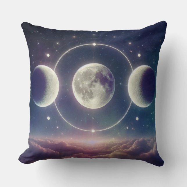 Triple Moon Phases  – Celestial Lunar Throw Pillow Kudde (Framsida)
