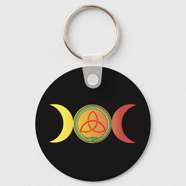 triple moon with green ouroboros and red triquetra nyckelring (Framsida)
