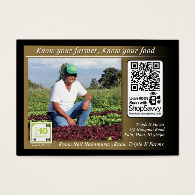 Triple N Farms Tracable Shelftalker Visitkort (Framsidan)