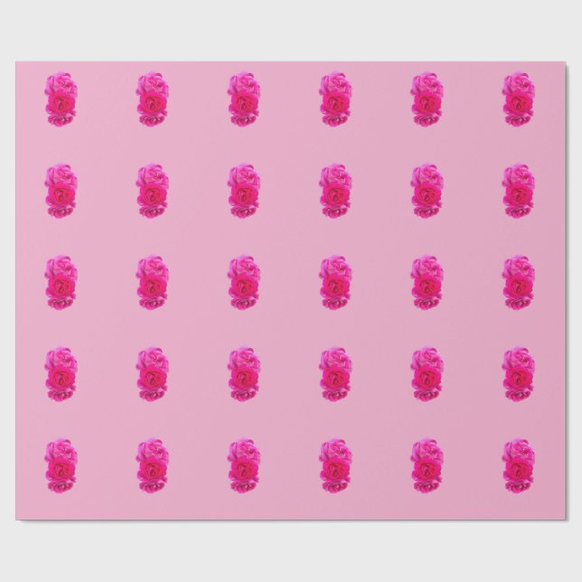 Triple Pink Roses  Presentpapper (Platt)