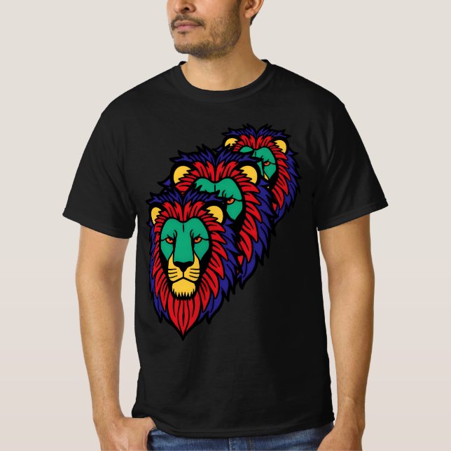 Triple Roar - djärv Lejon Ansikte T-Shirt (Framsida)