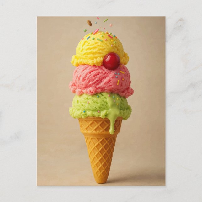 Triple Scoop Delight - Ice Cream Cone-vykort Vykort (Framsida)