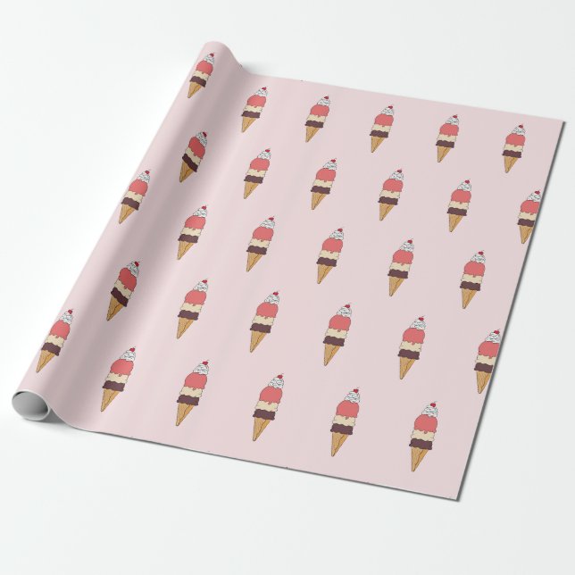 Triple Scoop Ice Cream Cone Presentpapper (Utrullad)