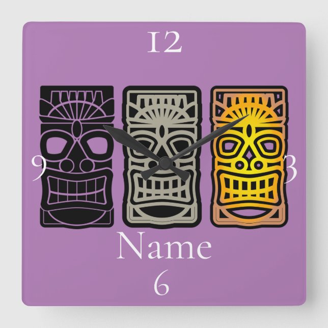 Triple Tiki Sculptures Thunder_Cove Fyrkantig Klocka (Framsida)