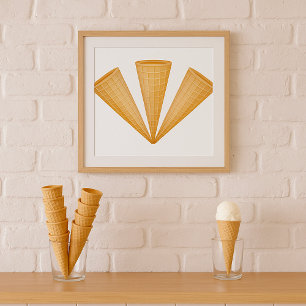 Triple Waffle Ice Cream Cone Sommar Dessert Poster