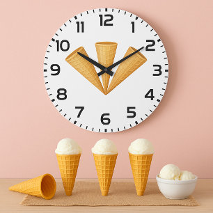 Triple Waffle Ice Cream Cone Sommar Dessert Stor Klocka