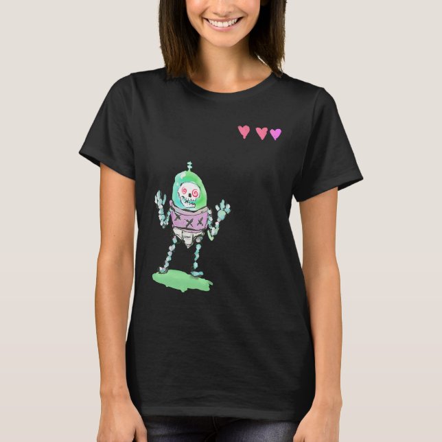 Triple X Skeleton Robot With Life Hearts T Shirt (Framsida)