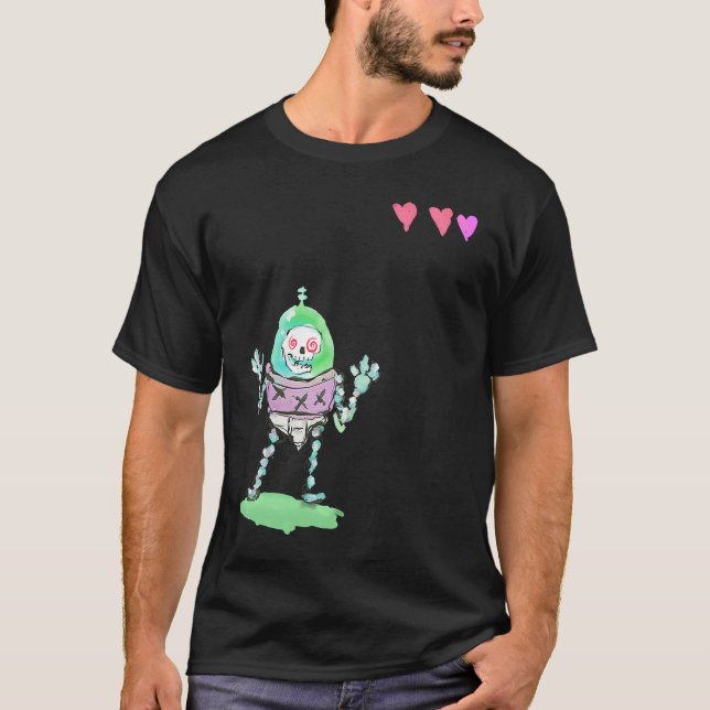 Triple X Skeleton Robot With Life Hearts T Shirt (Framsida)