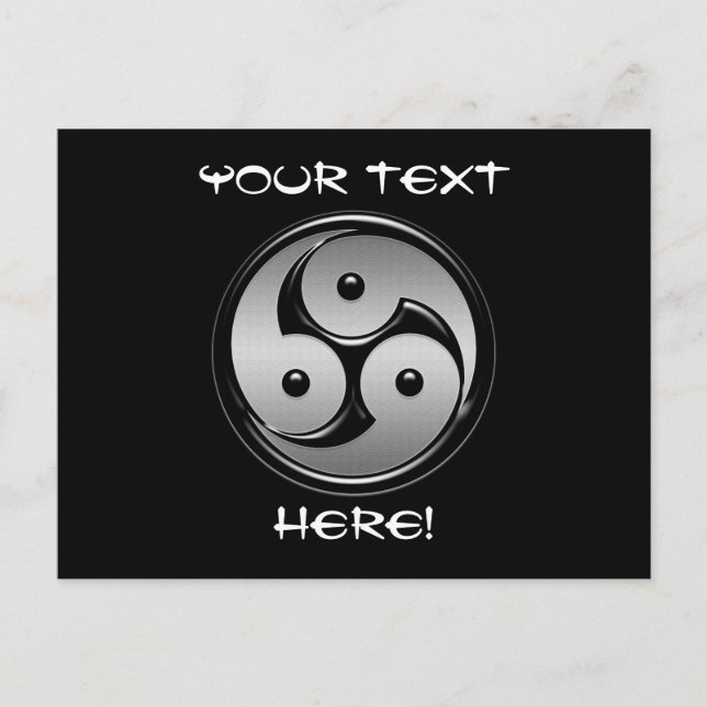 Triple Yin Yang - Metall & Glossy Black Vykort (Framsida)