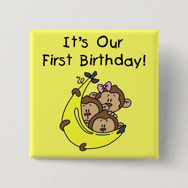 Triplet 1:a - två pojkar, en flicka knapp (Framsida)