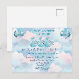 Triplet Baby Boys Blue Shower Invitation Postcard Vykort
