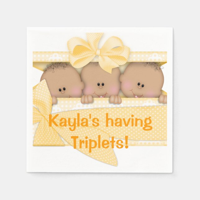 Triplet Baby Shower African American Pappersservet Pappersservett (Framsidan)