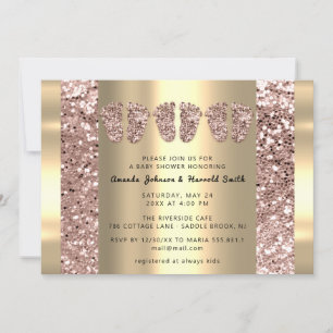 Triplet Baby Shower Feet Ro Glitter Boy Girl Inbjudningar