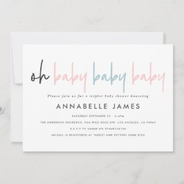 Triplet babydusch rosa blue modern typography i meddelande