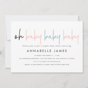 Triplet babydusch rosa blue modern typography i meddelande