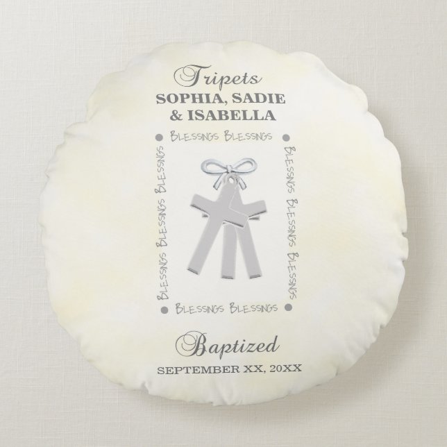 Triplet Baptism på Gult 3 Kor Personlig Rund Kudde (Framsidan)